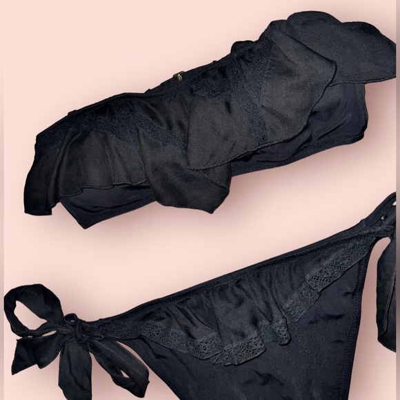 *RARE* Black Victoria’s Secret (Crochet/Ruffle) Detailed Cheeky Swimsuit Bikini - Picture 4 of 15